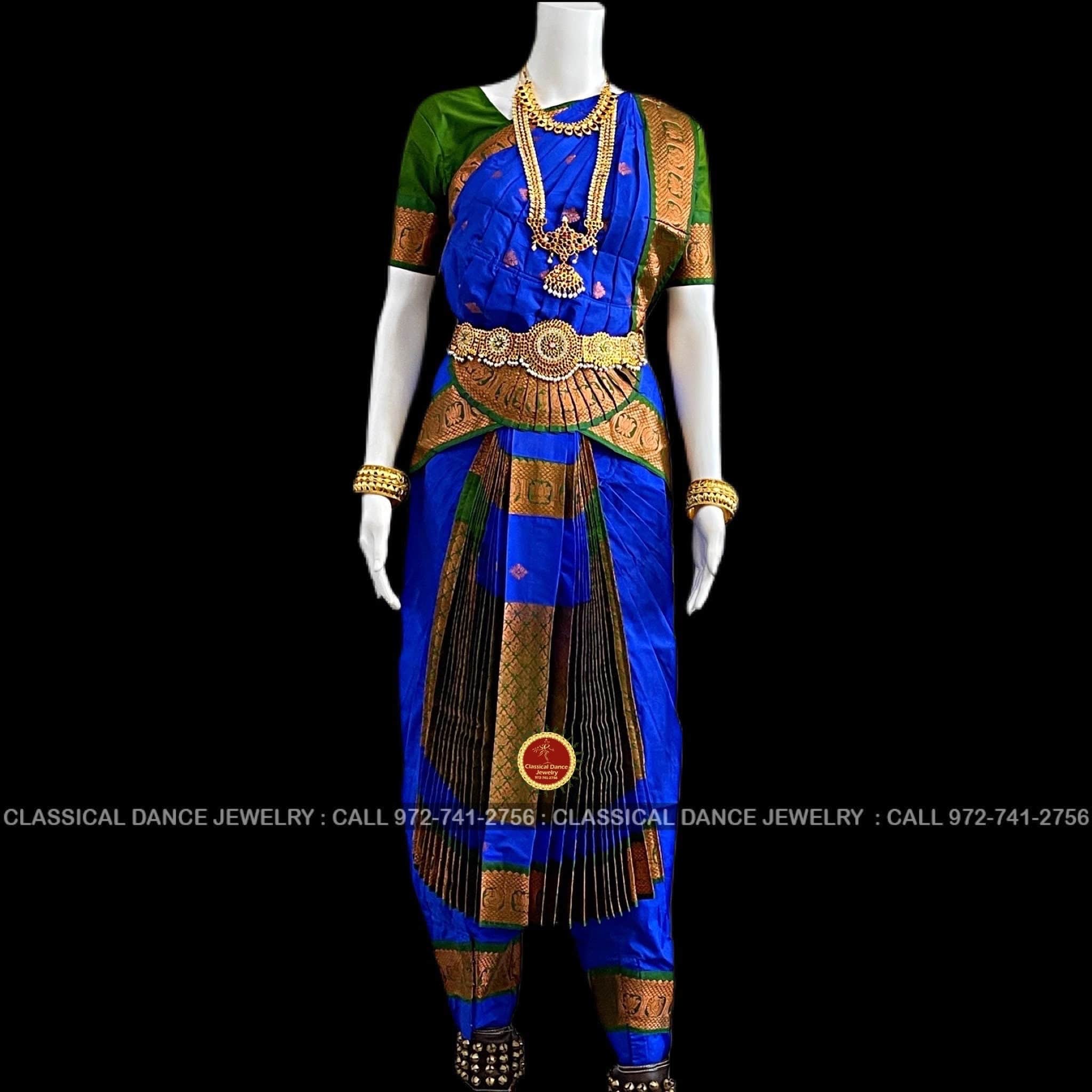 ROYAL BLUE GREEN 38 Inch Pant Length Bharatanatyam Copper Zari Dance C Classical Dance Jewelry ROYAL BLUE GREEN 38 Inch Pant Length Bharatanatyam Copper Zari Dance C Classical Dance Jewelry