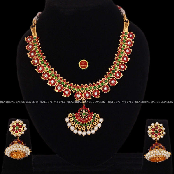 Temple Traditional Kemp Mango Mala Indian Jewelry Bharatnatyam Kuchipudi Engagement Weddings Birthdays Classical Dance Jewelry