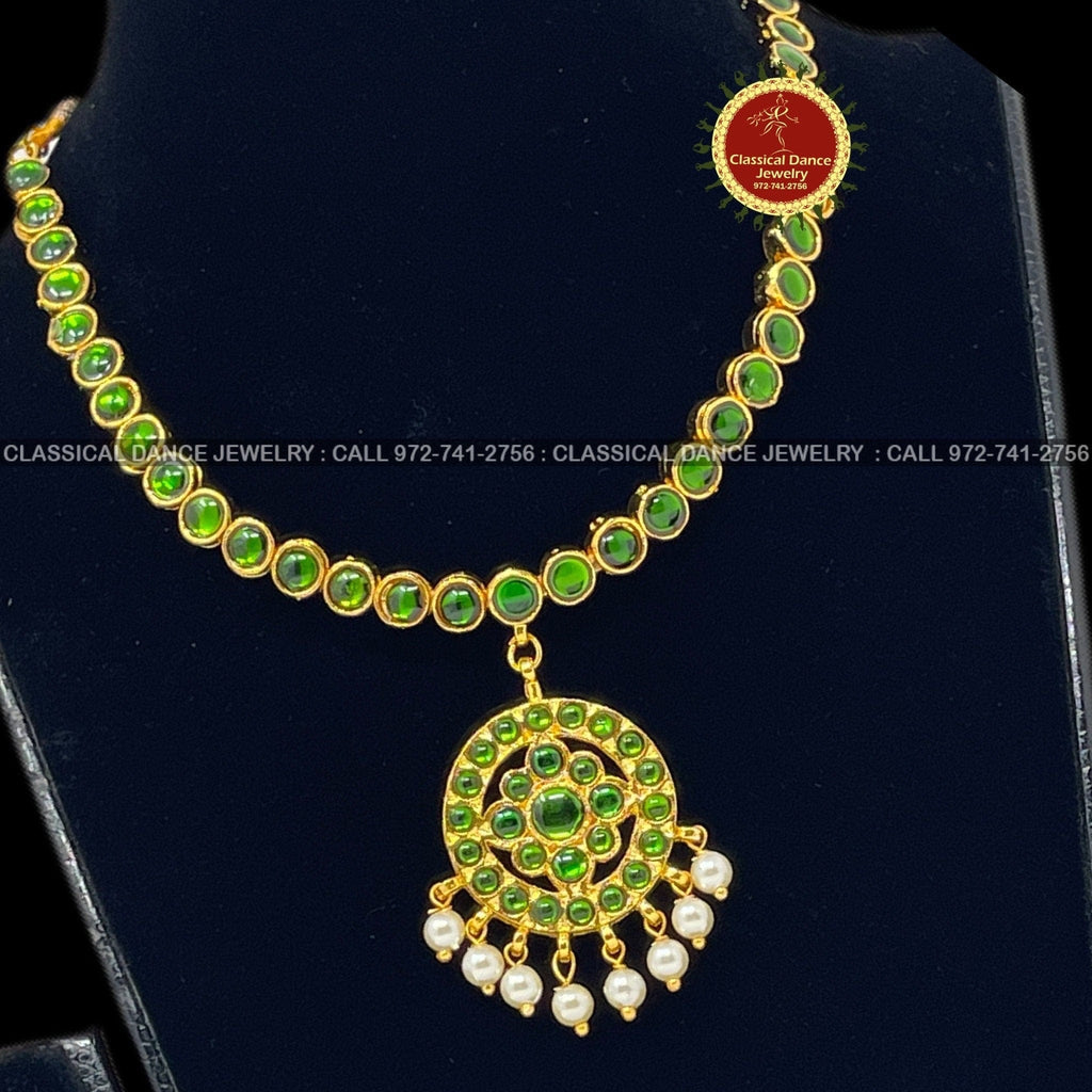 Traditional Simple Green Addiga necklace Pearls Temple Indian Jewelry ...