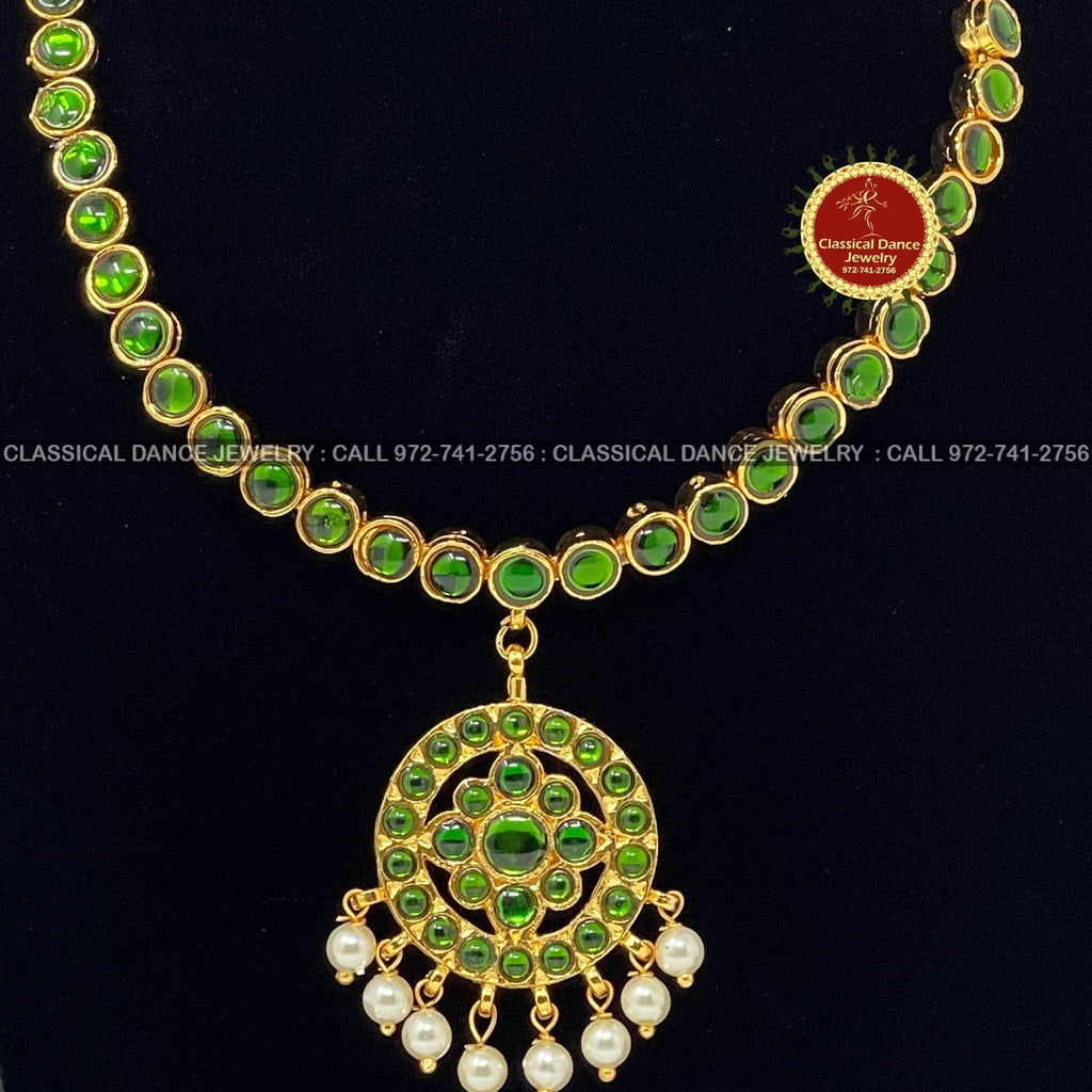 Traditional Simple Green Addiga necklace Pearls Temple Indian Jewelry ...