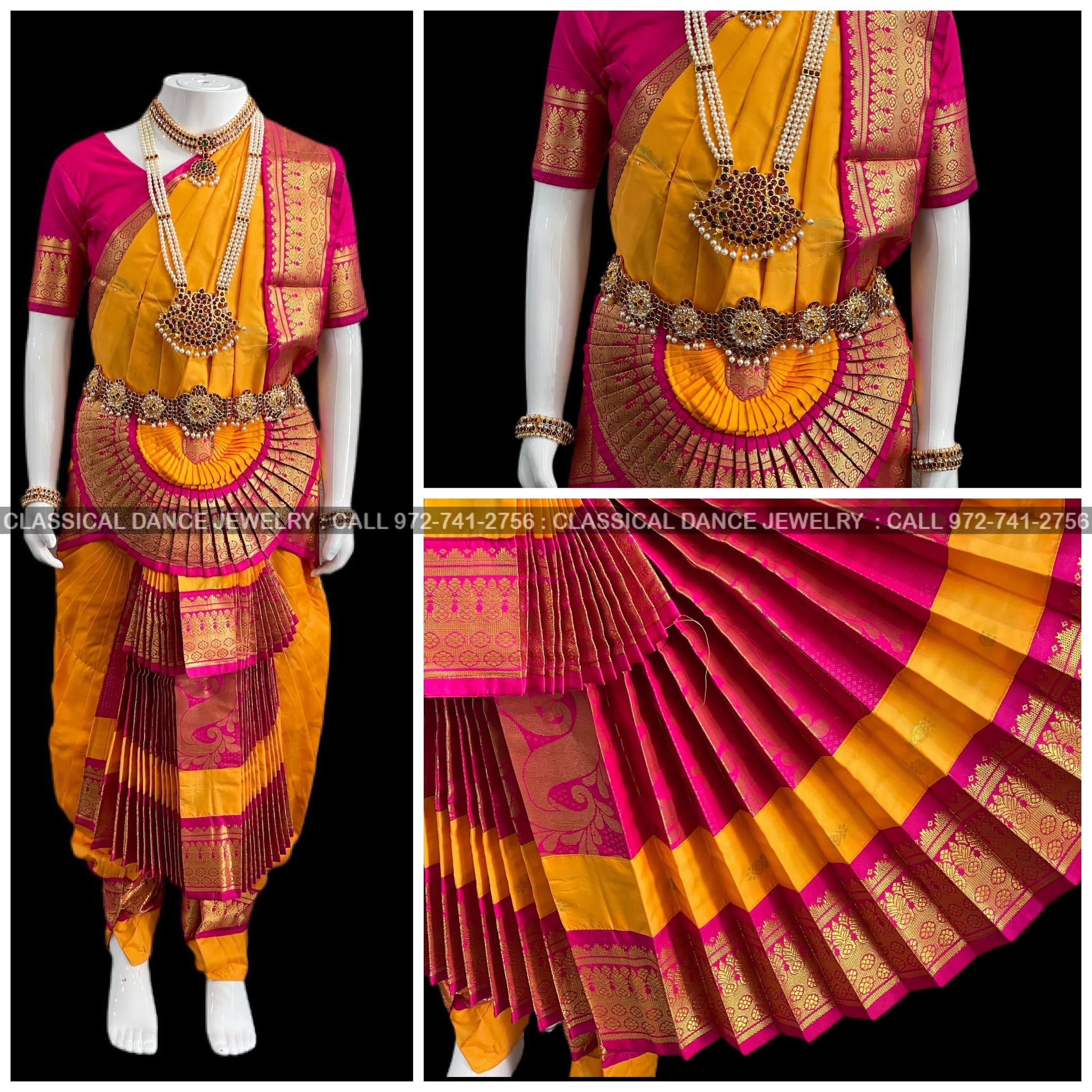 YELLOW PINK 30 inchs Pant Length Bharatanatyam Dance Costume