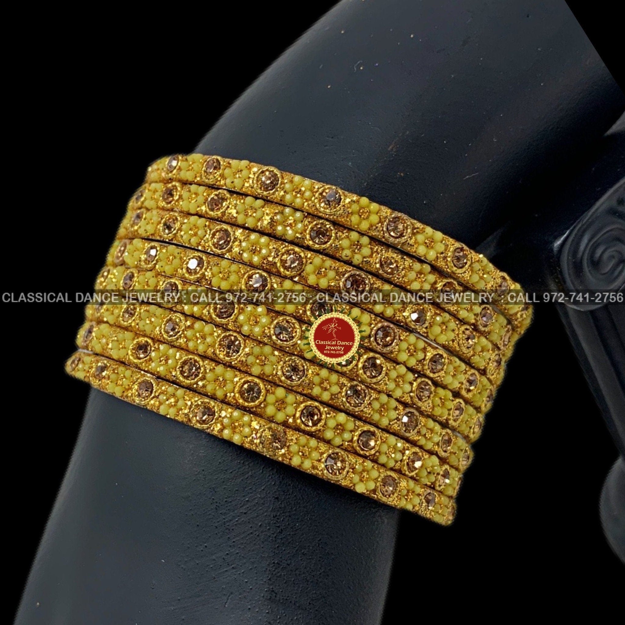 YELLOW Stone flower Studded Indian Jewelry 8 Bangles