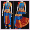 BLUE ORANGE Bharatnatyam Dance Costume | 34 Inches length Pant Size | Art silk, Dharmavaram kanchi | Classical Dance Jewelry